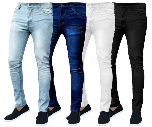

pants zipper fly elastic force male clothing fashion mens deaigner straight jeans solid color skinny pencil, Blue