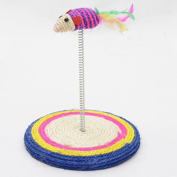 

1 piece pet toys cat elastic pen fake mouse toys kitty interactive cat scraper round furniture striped cat board pad