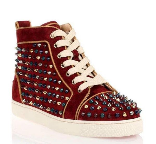 

mutil spikes hi studded spikes suede leather lace-up men shoes rivet breathable men's sneaker red bottom sneakers colorful studded35-46, Black