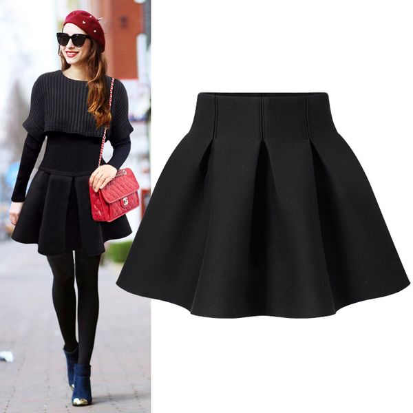 

autumn&winter new high waist big skirt plus size space cotton pleated poncho skirt sun skirt chinese fashion women clothing, Black