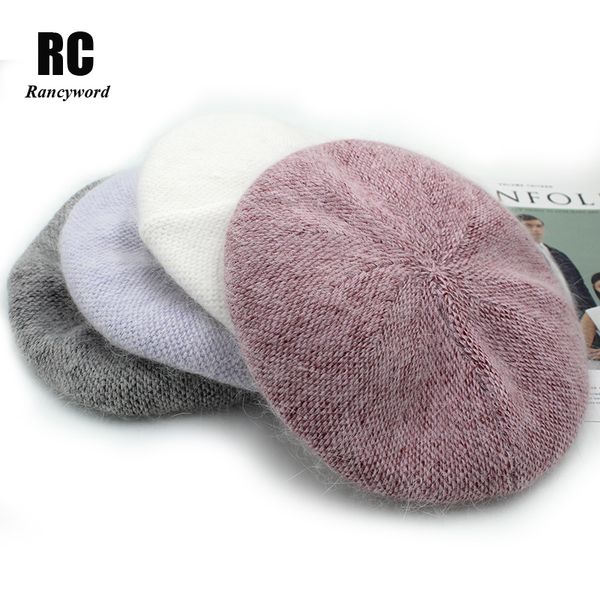 

rancyword] fashion new women angora solid color beret female bonnet caps winter all matched warm walking hat rc2088-1, Blue;gray