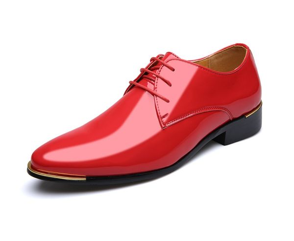 

new fashion men's patent leather dress wedding shoes man lace-up office business oxfords casual driving flats shoes, Black