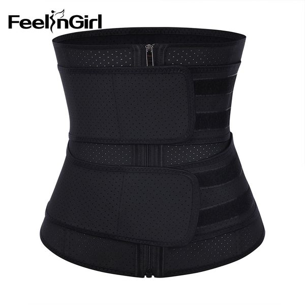 

feelingirl 100% latex double belt waist cincher 7 steel boned breathable corsets firm tummy control adjustable body shapewear, Black;white