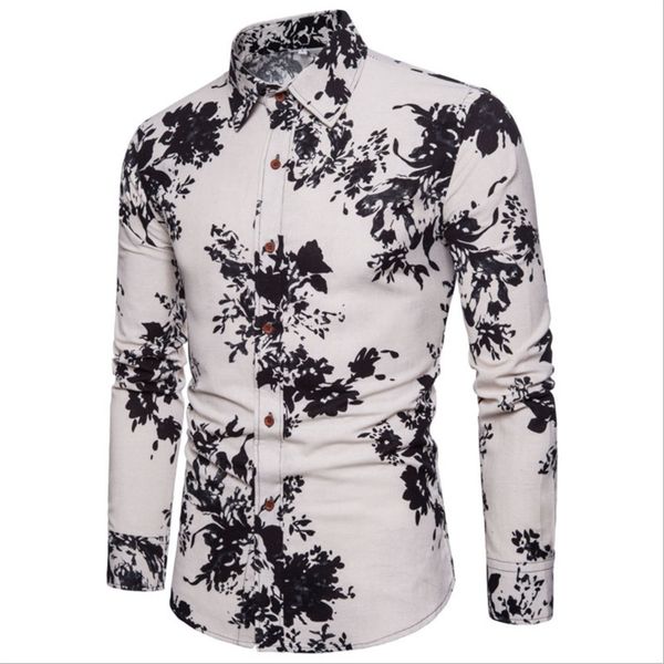 

korean style fashion mens shirts chinese ink fresh pattern printed long sleeve shirts for men plus 5xl summer streetwear a416, White;black