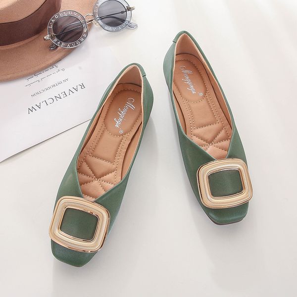 

b1-5 size 33-43 women elegant silk solid colors flats shoes female sqaure buckle shoes woman flat heels ladies career shoe, Black