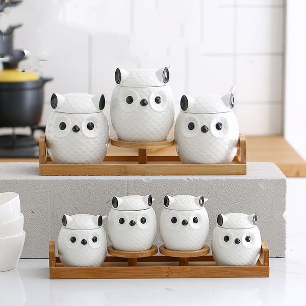 

kitchen seasoning box set seasoning jar ceramic jar 4pcs/set sealed nut storage tank cereal dispenser