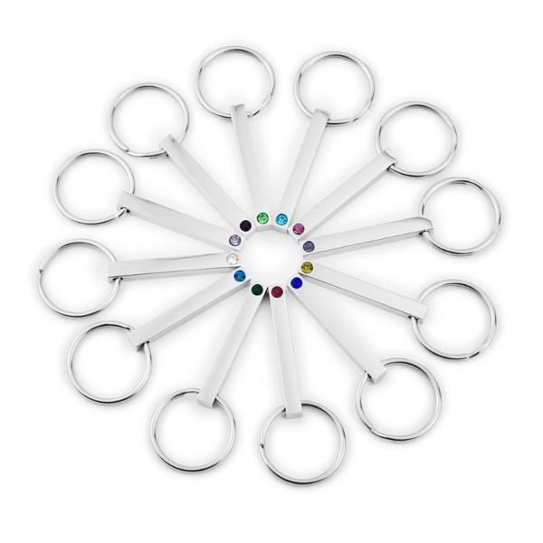 

100% stainless steel blank bar key chain for engrave metal rectangle charm with birthstone key ring mirror polished 10pcs, Silver