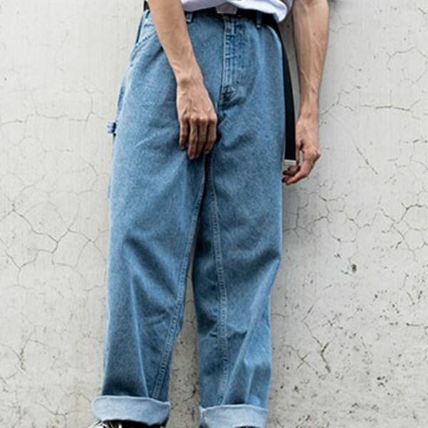 

spring and summer men's jeans hip hop hipster new streetwear loose jeans male retro solid pocket casual clothing pant, Blue
