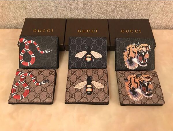 

men wallet animal short wallet leather black snake tiger bee wallets women short style purse card holders with box