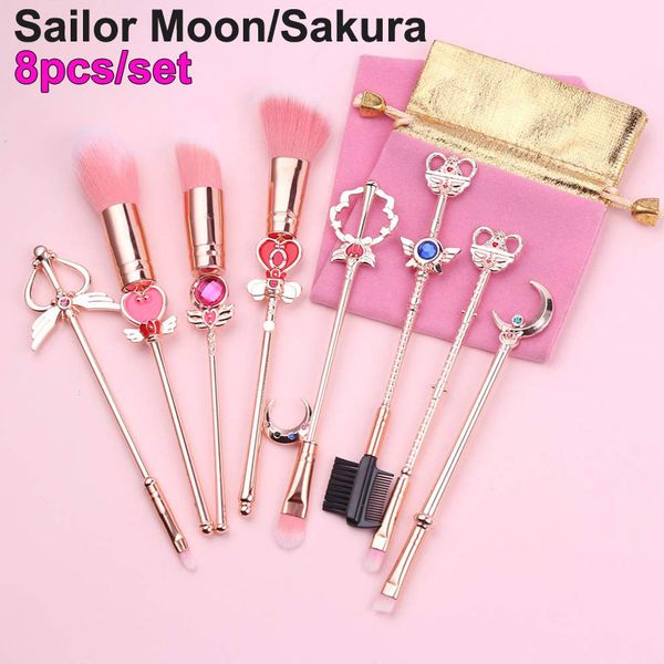 8-teiliges Make-up-Pinsel-Set, Sailor Moon, magische Sakura, niedliche Pinsel, Kosmetik, Gesichtspuder, Foundation, Blending, Rouge, Concealer-Pinsel