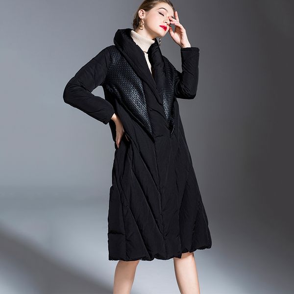 

women's down & parkas high-quality european and american fashion brand x-long thicker jacket genuine female keep warm cold winter coat, Black