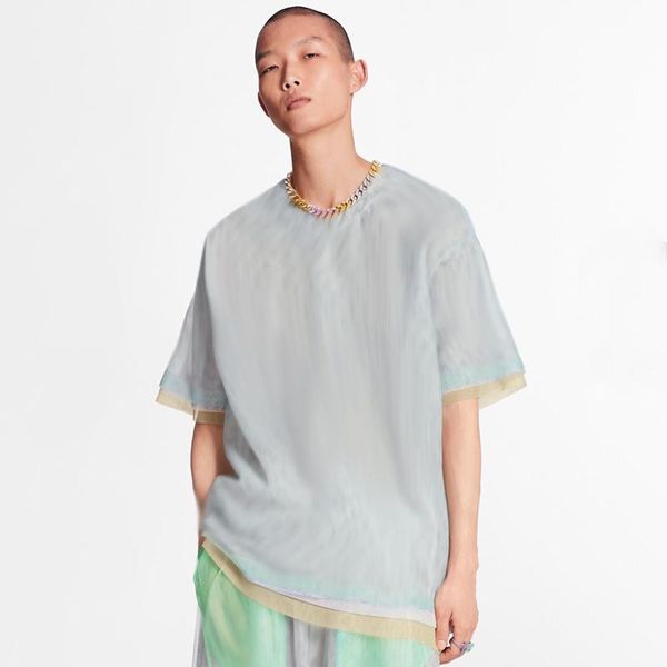 

20ss jacquard monogram silk mesh tee high street crew neck short sleeves men women outdoor travel t-shirt summer breathable tee hfymtx847