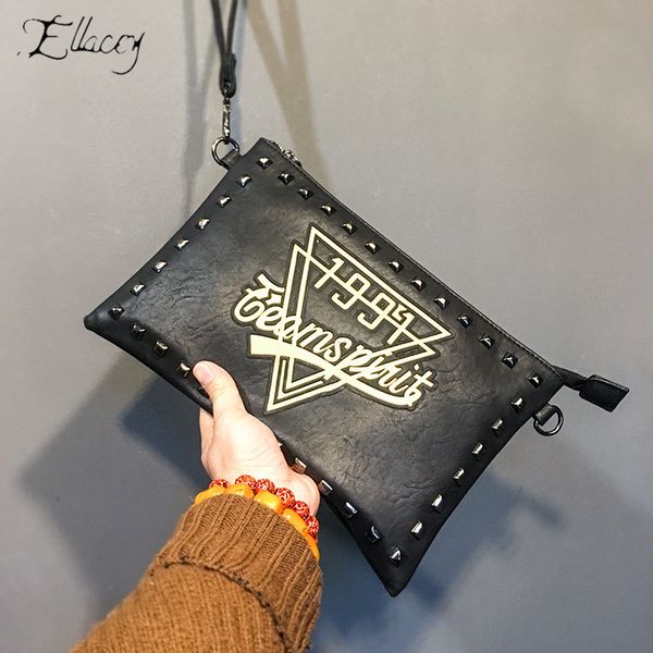 

fashion men's clutch bag rivet pu leather envelope bag women rivets wrist casual day clutches black shoulder crossbody bags