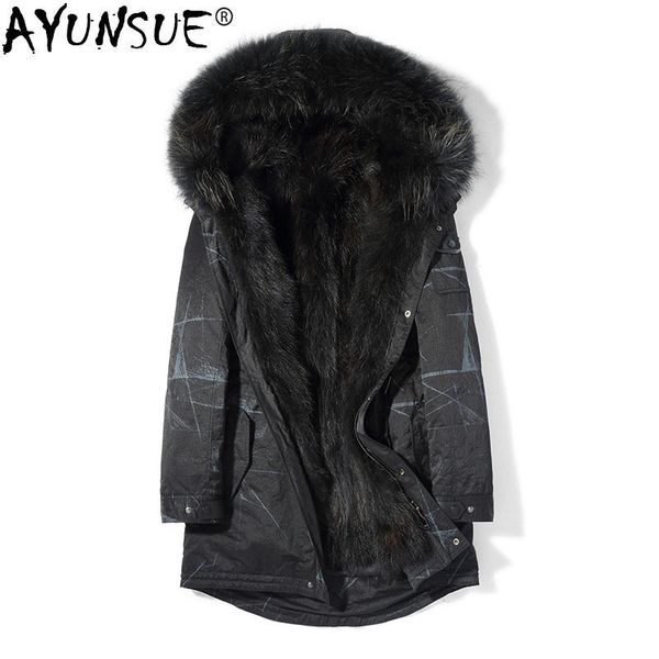 

ayunsue natural raccoon fur coat winter jacket men real raccoon fur collar warm parka men clothes winterjas heren p18033 my776, Black