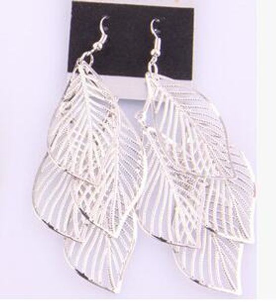 

new fashion popular european and american rock club hollow-out large leaf ear stud fashion classic exquisite elegance, Silver