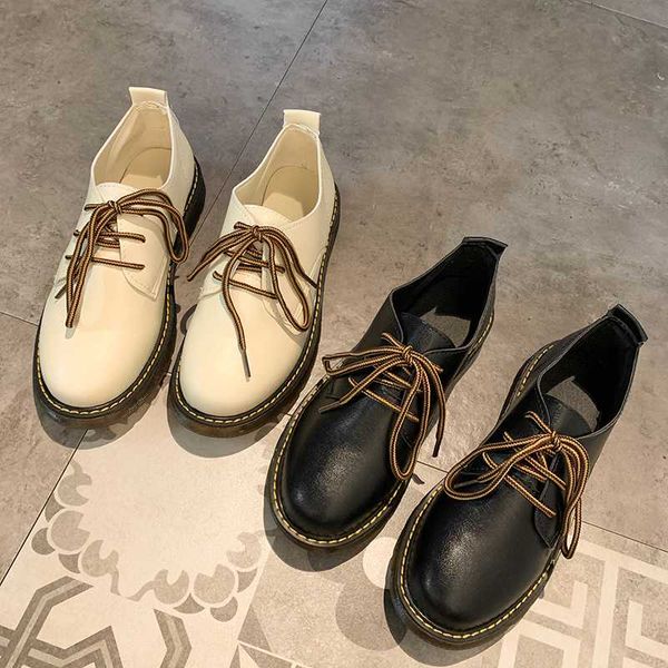 

winter shoes women oxfords women's all-match autumn modis female footwear round toe british style casual sneaker leather new, Black