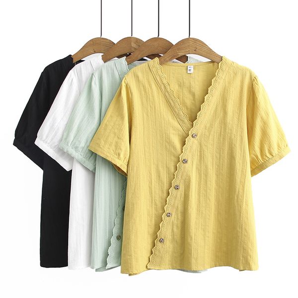 

women's t-shirt oversize plus size 2021 fashion brand summer tshirt teeshirt casual cotton short solid v-neck, White