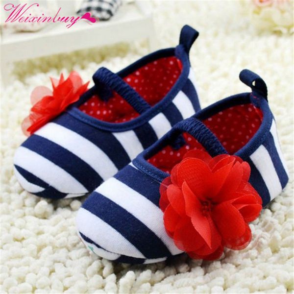

baby shoes first walkers girls infant striped flower decor soft elastic shoes 0-18m prewalker