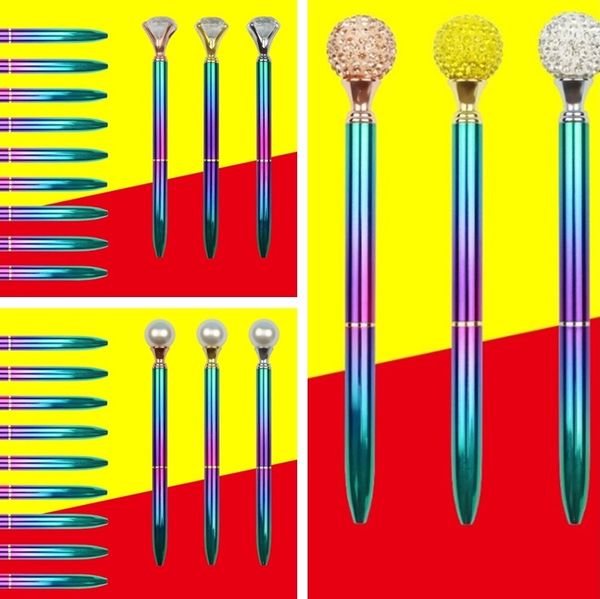 

large diamond pens metal colourful lacquer penholder pens crystal pen crystal glass diamond pen ballpoint pen i513, Blue;orange