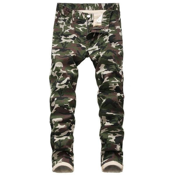 

spring mens camouflage jeans personality printed casual male pencil pants zipper fly fashion boys trousers
