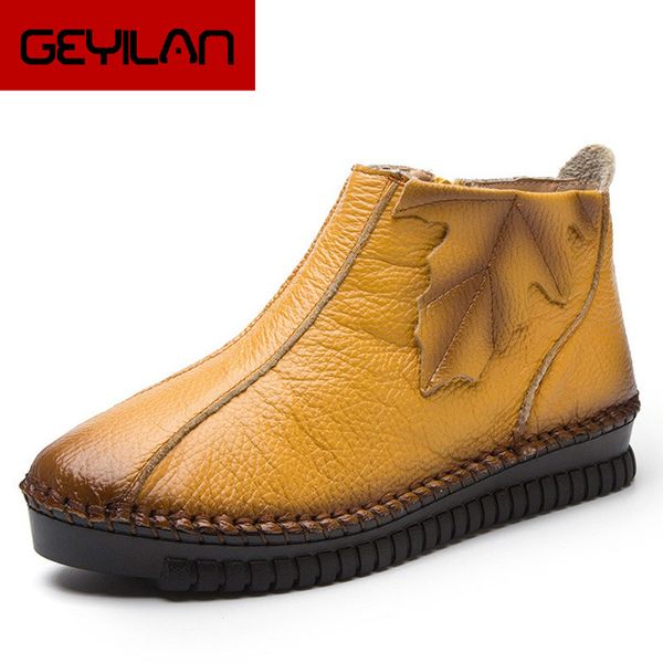 

plus size 35-43 autumn winter women boots soft genuine leather flat ankle boots women warm casual shoes zip short ujk90, Black