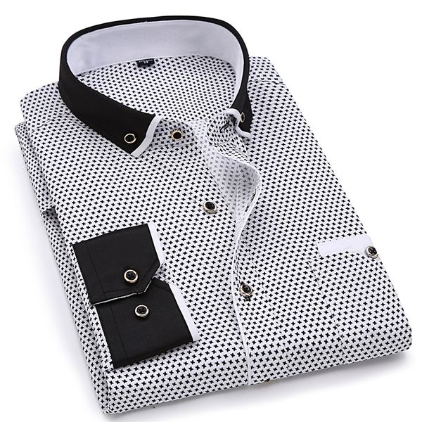 

e-baihui men fashion casual long sleeved printed shirt slim fit male social business dress shirt brand men clothing soft comfortable l677, White;black