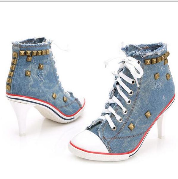 

нове коѬейкие женин обђв денима вокие каблђки заклепки пѬилив ол обђв, Black