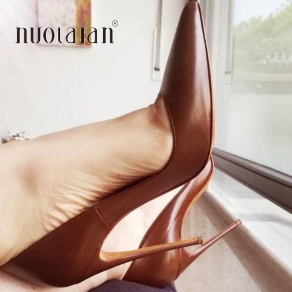 

8//12cm heel height women shoes brown color women high heels 2019 fashion pumps office lady pointed toe zapatos t200525, Black
