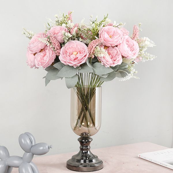 

large rose bouquet peony bunch silk artificial flowers for home l wedding decoration fake flower flores peonies