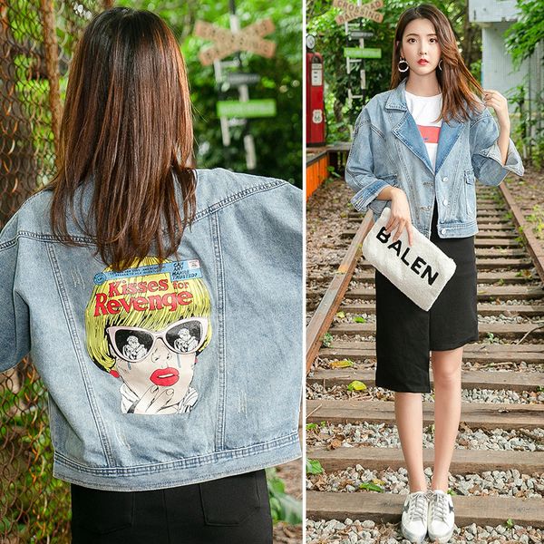 

2019 топ бренд женщин основные пальто весна осень джинсовая куртка винтаж с длинным рукавом свободные женские джинсы повседневная девушки ве, Black;brown