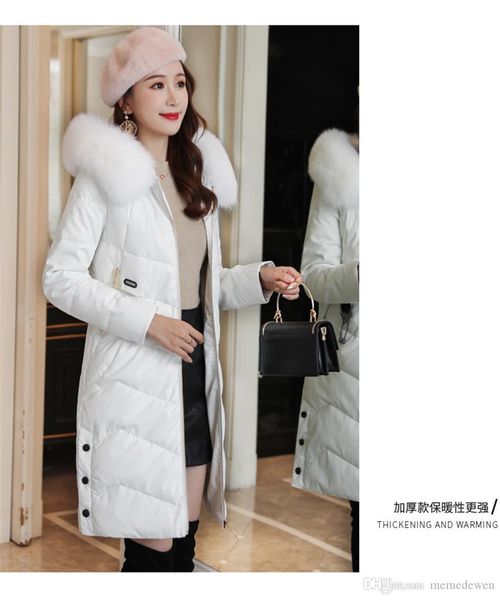 

2019 зима женщины вниз куртка утепленная длинный сверхлегких реальный лисий мех роскошь высокого качества вниз пальто nz19.11-390, Black