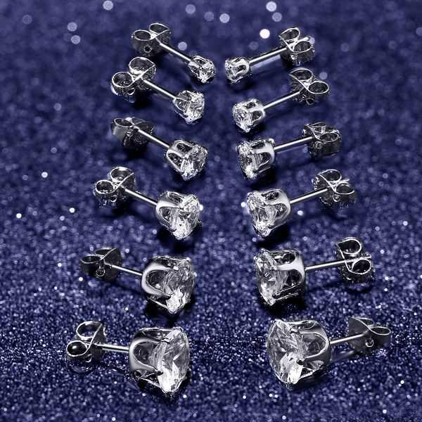 

3-8mm silver cubic zirconia stud earrings set hypoallergenic tiny round ball cut cz simulated diamond studs for girls women men, Golden;silver