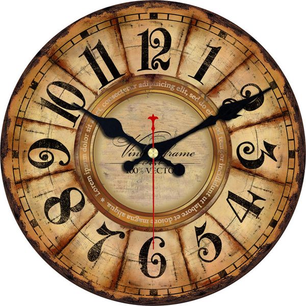 

rihe brown retro pattern wooden cardboard wall clock,home antique style,home living room decoration,no ticking sound 16 inch