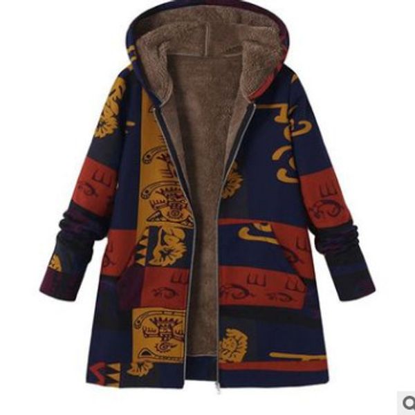 

coats womes costume plus size jackets new style print hooded woman parkas winter long sleeve female parka zipper wide-waist, Black