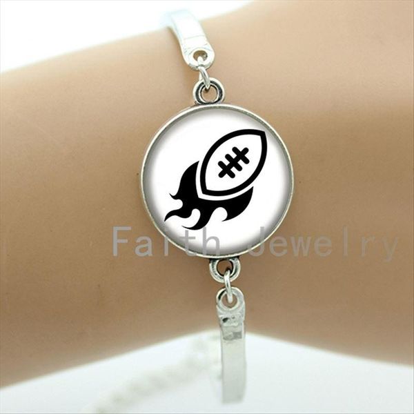 

vintage american football sport bracelet glass dome retro rugby art picture bracelets trendy men women jewelry gift nf086, Golden;silver