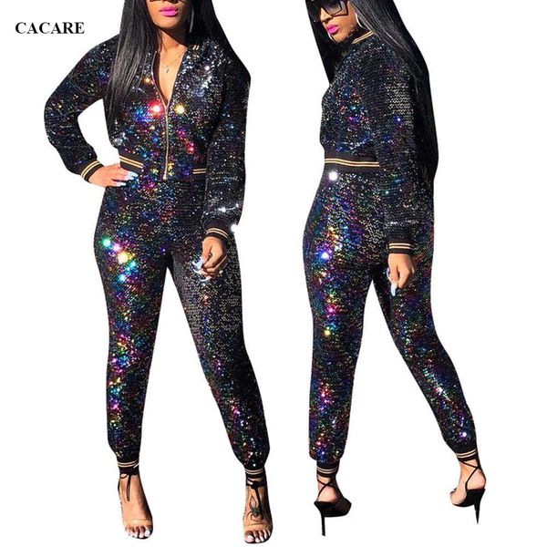 

full sequins 2 piece outfits for women two piece pants sets and pants sweatsuits shinny vogue tracksuit f2907, White