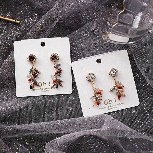 

2019 new bohemian colorful crystal tassel drop earrings for women korea new ethnic ear accessories rhinestone oorbellen gifts, Silver