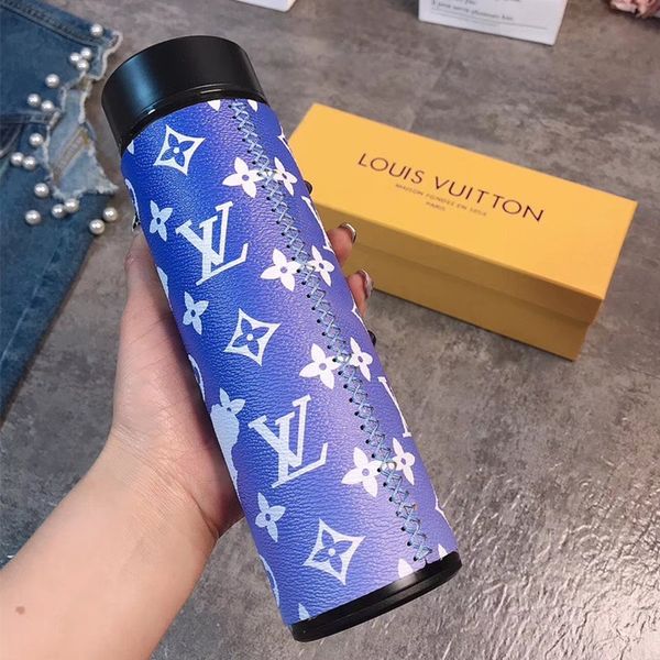 

fashion paris show luxury designer mugs thermos cup classic pattern leather water cup intelligent temperature display cup lid for gift