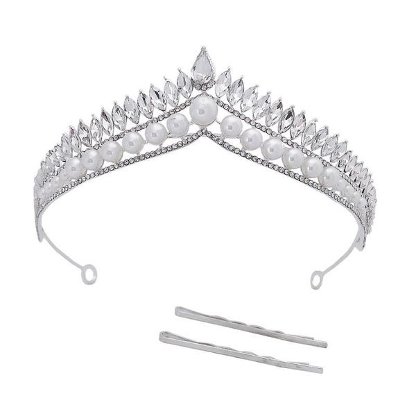 

pearl bridal crown tiara wedding jewelry hair accessories rhinestone headdress korean birthday party princess crystal crown, Golden;white