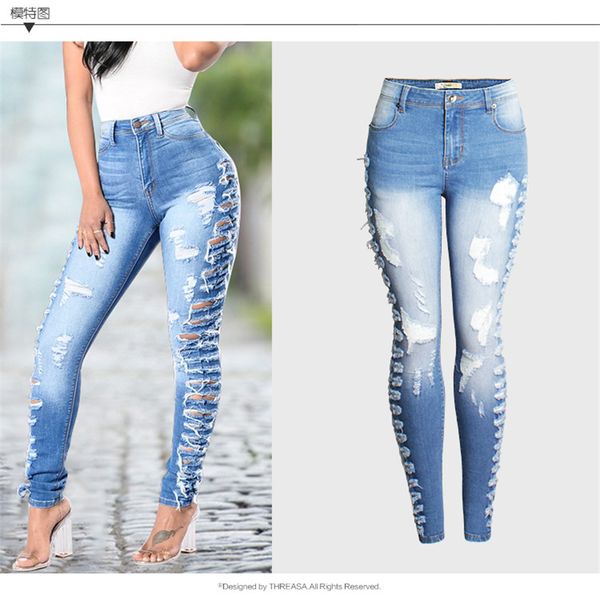 

new fashion women jeans destroyed ripped distressed slim denim boyfriend hole jeans trousers new sale, Blue
