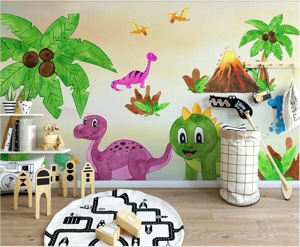 

custom p 3d wallpaper hand drawn cartoon dinosaur animal tropical tree home decor living room 3d wall murals wallpaper for walls 3 d