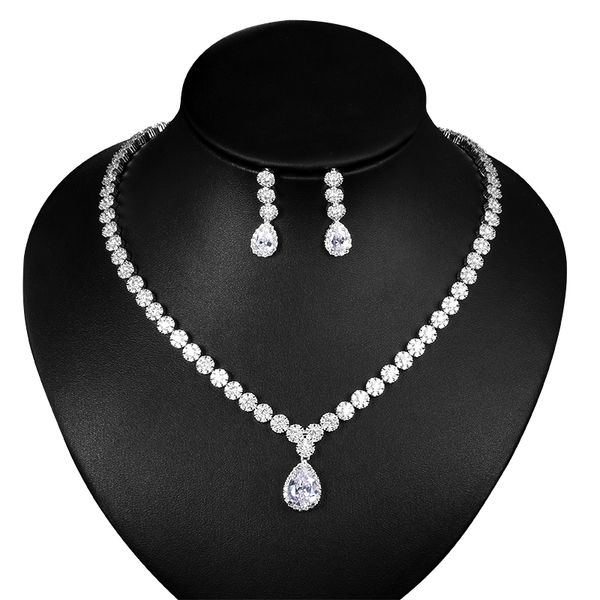 

weimanjingdian new arrival blue teardrop and flower cubic zirconia cz crystal necklace and earring wedding bridal jewelry set, Slivery;golden