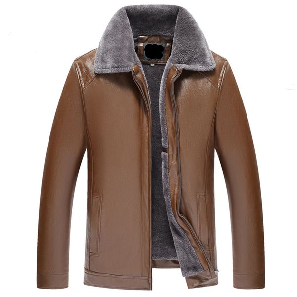

2019 new winter men leather jackets fashion men's fleece leather jacket coat, Black
