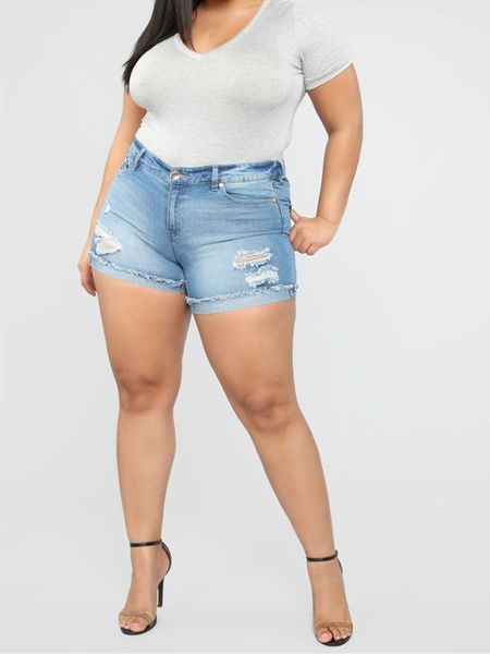 

2019 лето новый стиль большой размер жирные женские брюки европы и америки повседневная cowboy короткие штаны, Blue