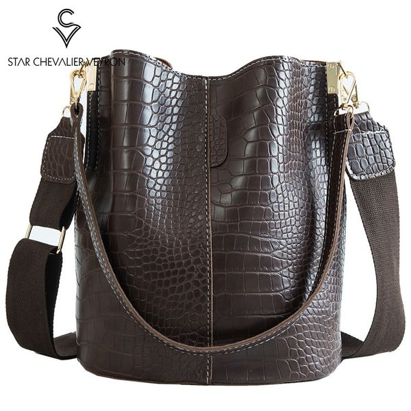

scv ladies shoulder bag 2020 new fashion retro crocodile pattern bucket bag large capacity wild women's messenger