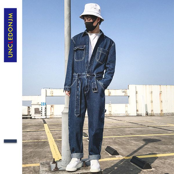 

uncledonjm джинсовые комбинезоны мужские однобортный комбинезон грузовые джинсовые комбинезоны новые цельные костюмы ползунки свободного пок, Gray