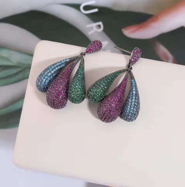

fashion-direct sales of micro-inlaid zircon plated with 18k real gold, european and american selling cactus earrings, temperament, Golden