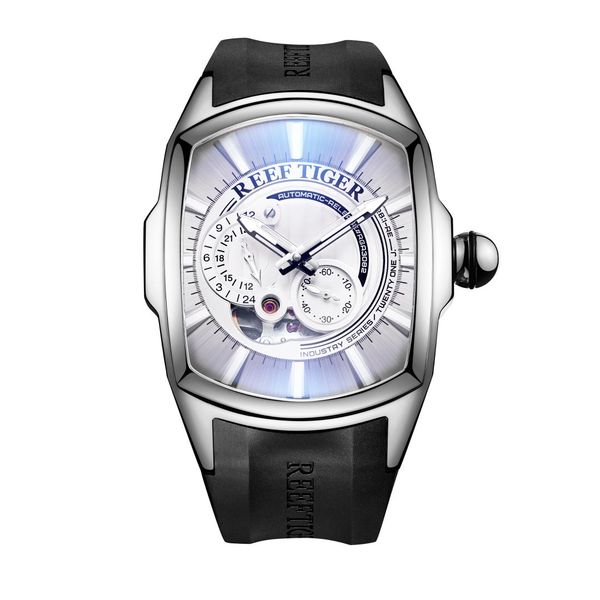 

2019 reef tiger/rt new arrival luxury sport mens steel white dial black rubber strap automatic watch rga3069s, Slivery;brown