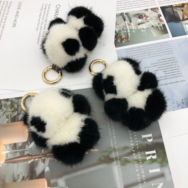 8 centímetros Cadeia real genuíno bonito Panda pele de urso Kid Boneca Toy Pompom Saco da bola de Charme Key Chaveiro Acessórios de telefone da bolsa