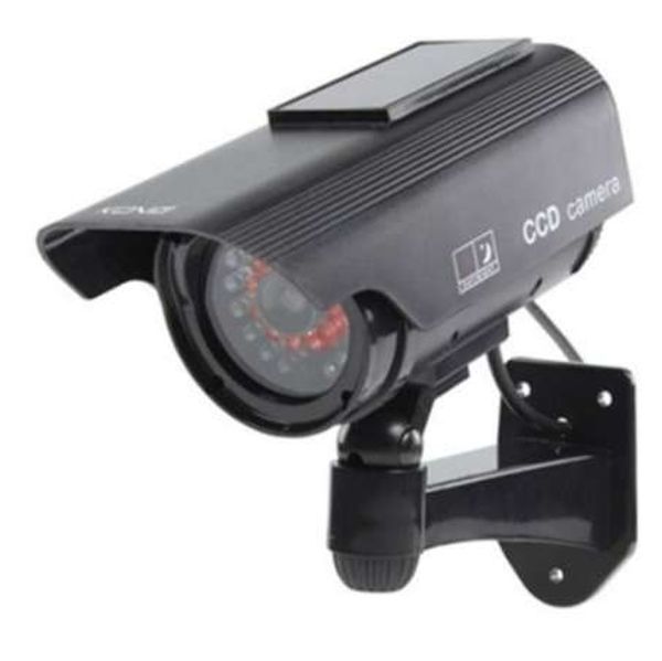 Telecamera di sorveglianza di sicurezza CCTV fittizia alimentata ad energia solare LED IR lampeggiante NERO
